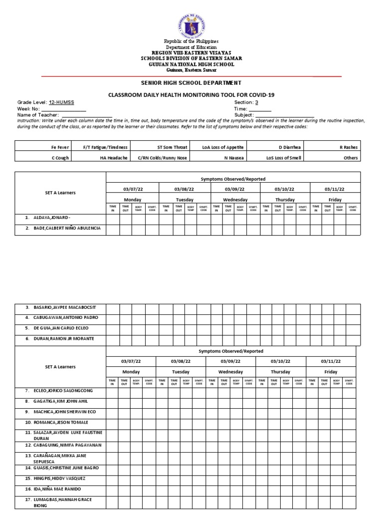 Modified Daily Monitoring Form | PDF | Common Cold | Epidemiology