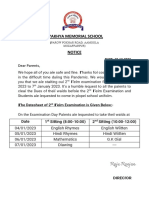 Vyakhya Memorial School Notice: Dear Parents