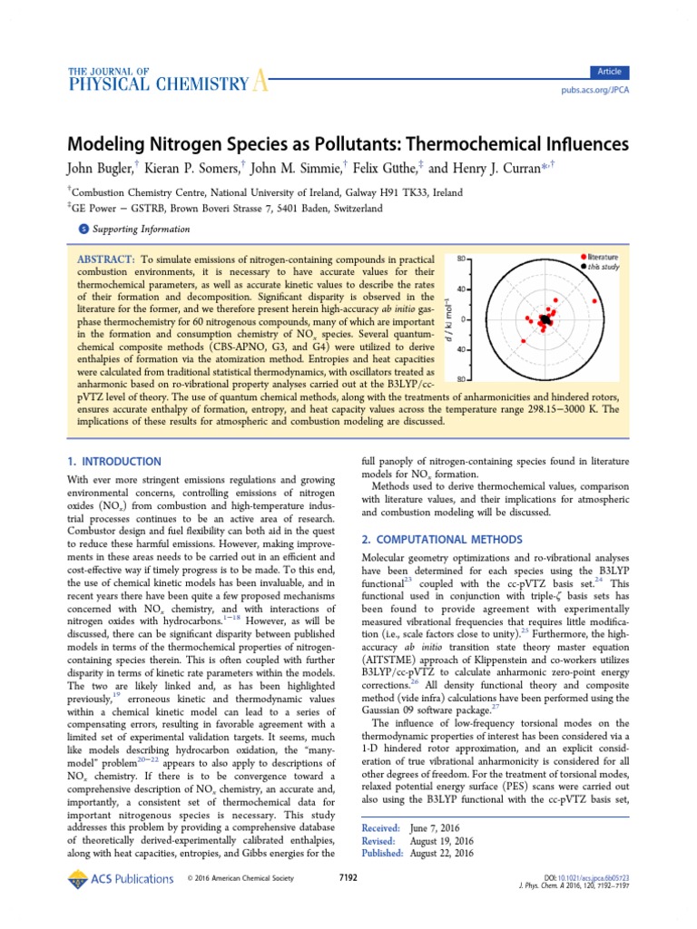 Nitrogen Thermo JPCA 16 PDF Combustion Chemistry