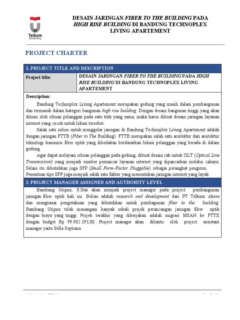Project Charter Jaringan FTTB Apartemen | PDF