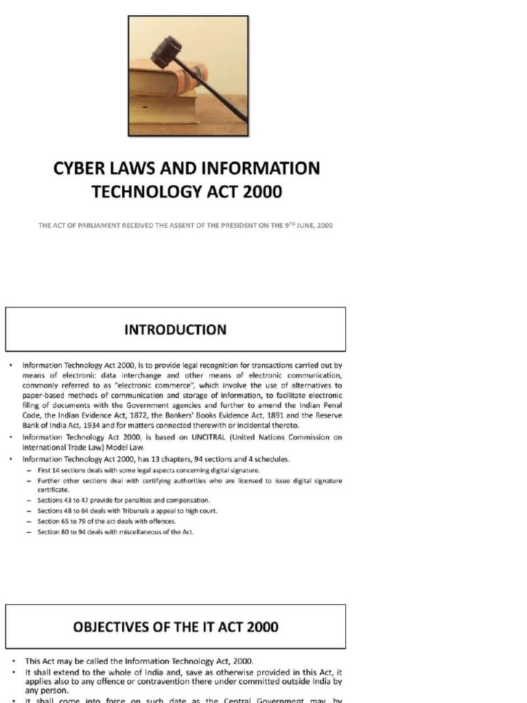 Lecture 5 Cyber Laws and Information Technology Act, 2000 | PDF