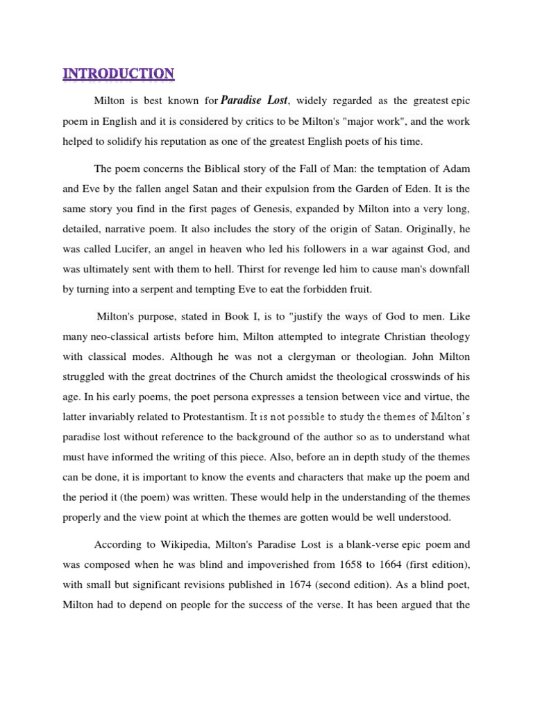 Paradise lost critical appreciation pdf paradise lost adam and eve