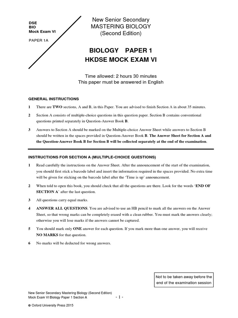 New Senior Secondary MASTERING BIOLOGY OXFORD Mock - Bio - Set6 - e ...