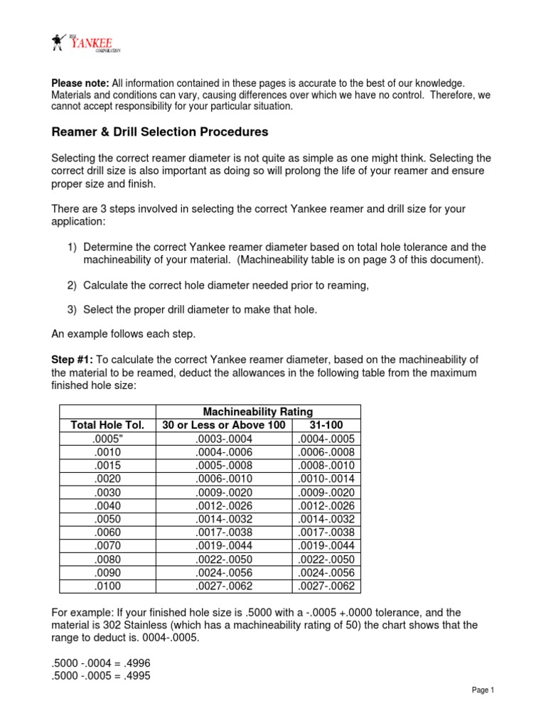Yankee Reamer Selection Guide PDF Bronze Brass