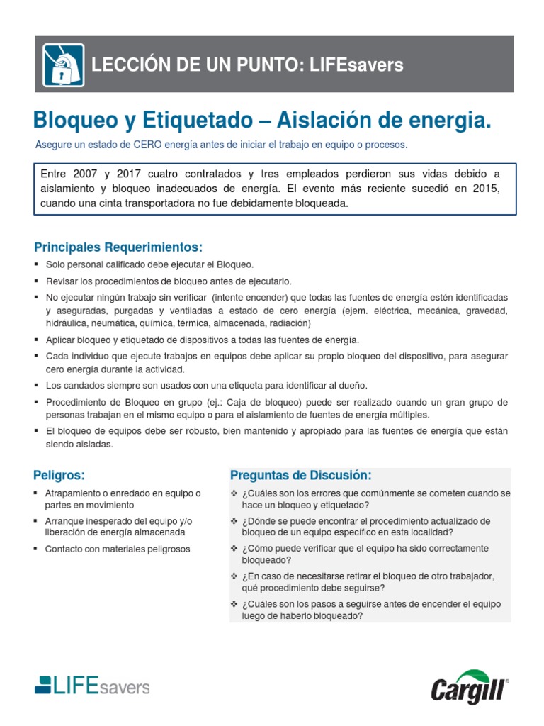 LIFEsaver Single Point Lesson Lockout Tagout (ES) PDF