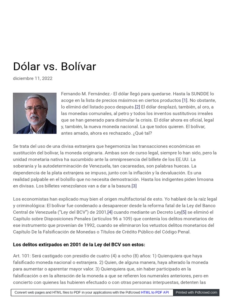 Dólar y Bolívar: La Crisis Monetaria en Venezuela | PDF | Dólar de los ...
