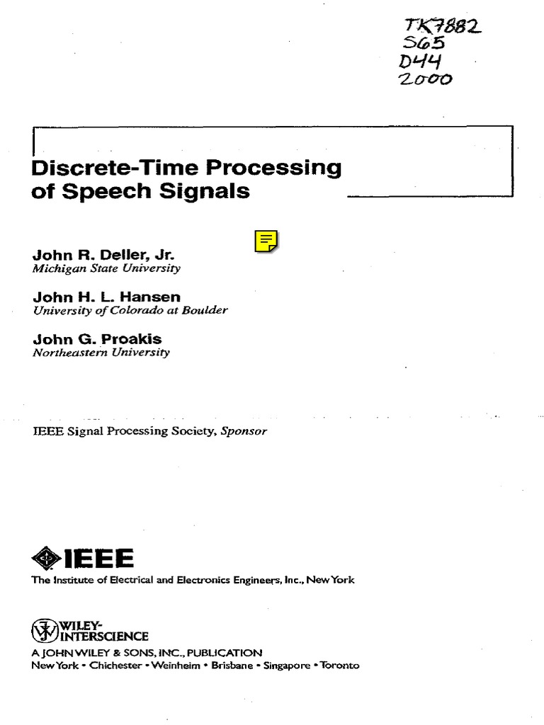 Discrete Time Processing of Speech Signa | PDF
