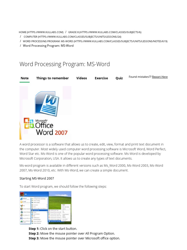Notes On Word Processing Program - MS Word - Grade 8 - Computer - Word ...