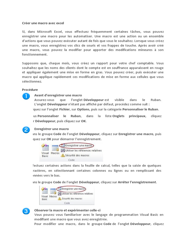 Créer et modifier une macro Excel PDF Macrodéfinition Microsoft — free download