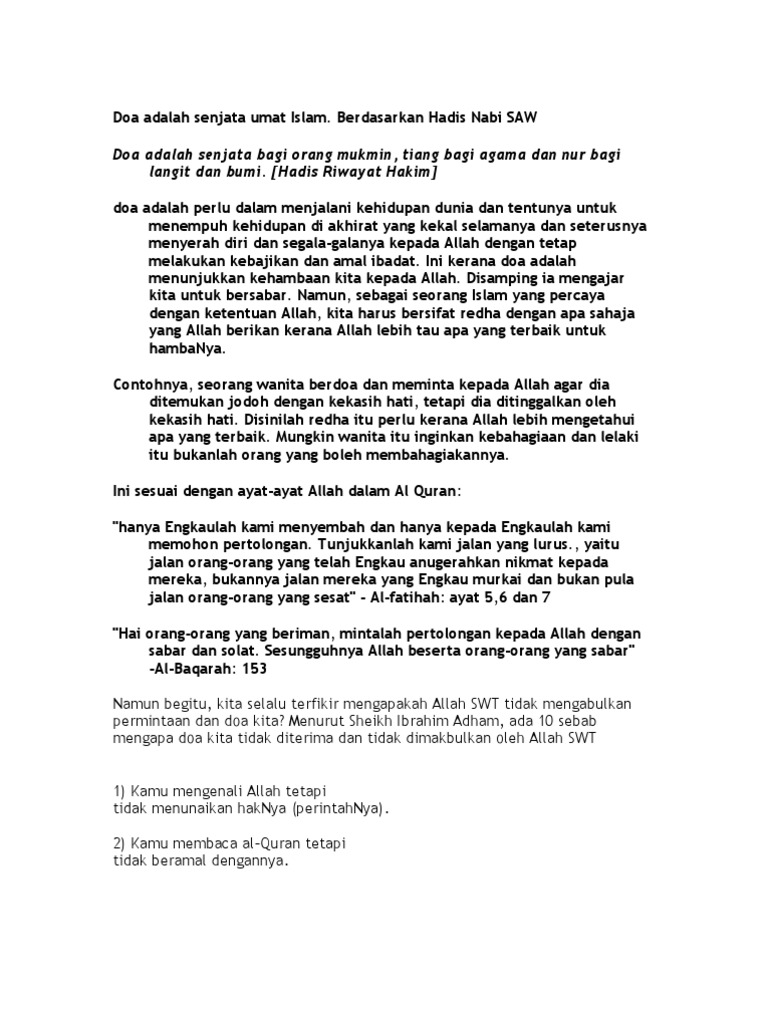 Doa Adalah Senjata Umat Islam