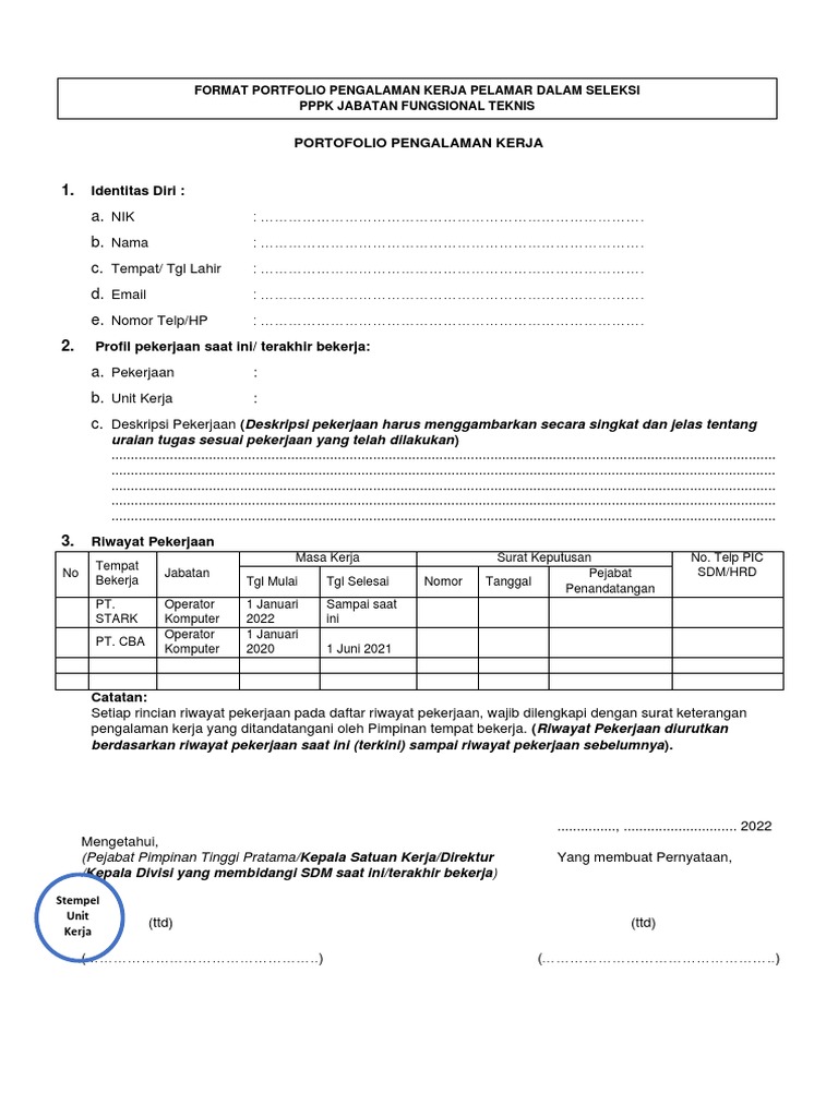 Contoh format portofolio pengalaman kerja dan surat keterangan kerja