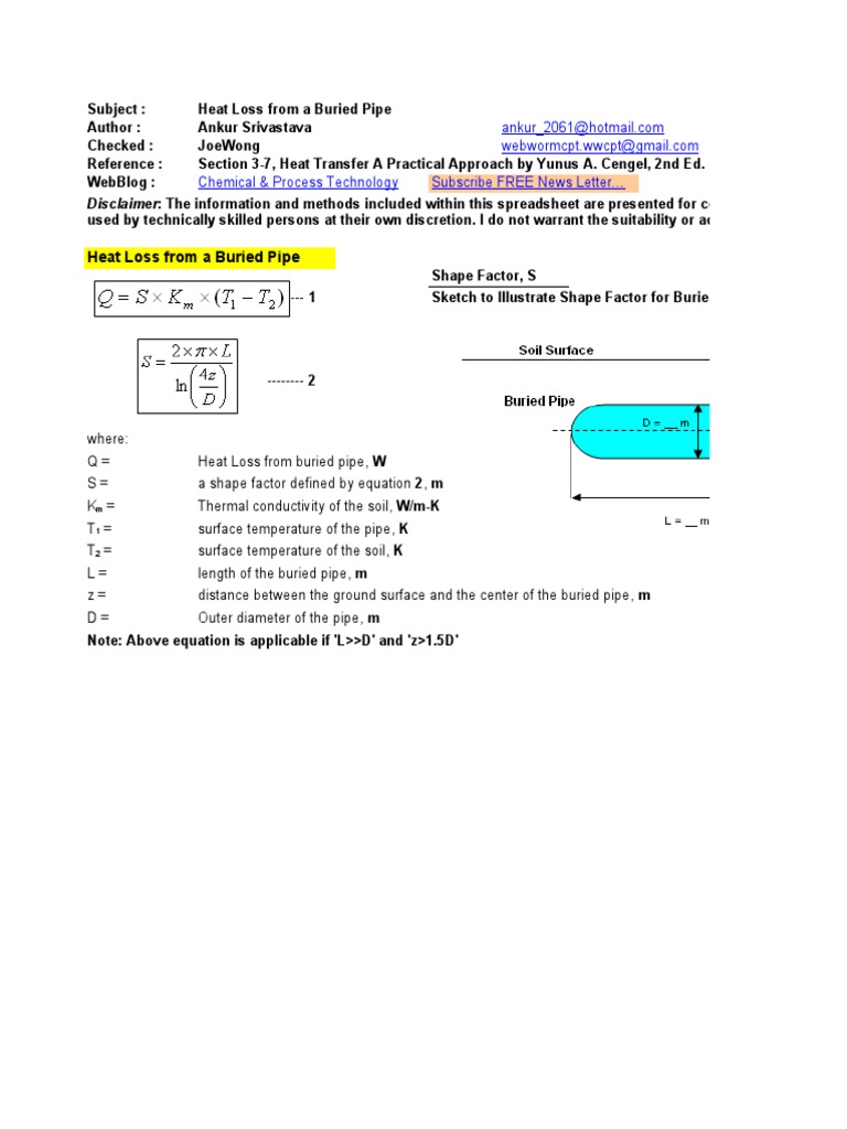 Heat Loss Calculation for Buried Pipe | PDF | Heat Transfer | Pipe ...
