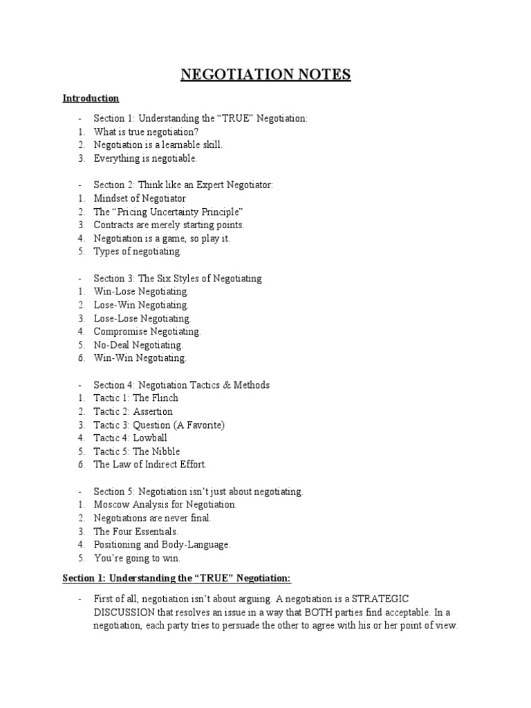 Negotiation Notes 1 Pdf Negotiation Communication