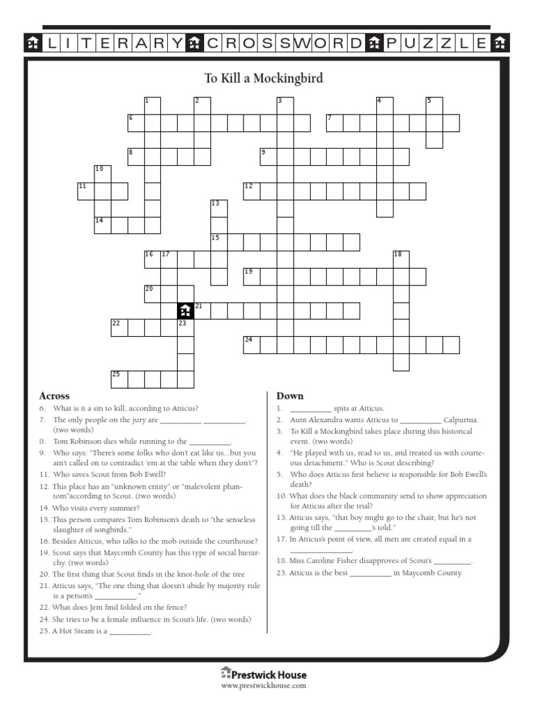 To Kill A Mockingbird Crossword PDF To Kill A Mockingbird