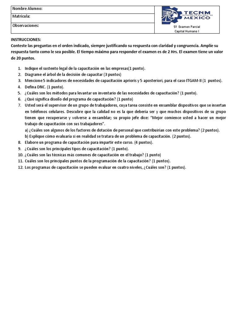 Examen Parcial: Capacitación en Empresas | PDF | Crecimiento personal y ...