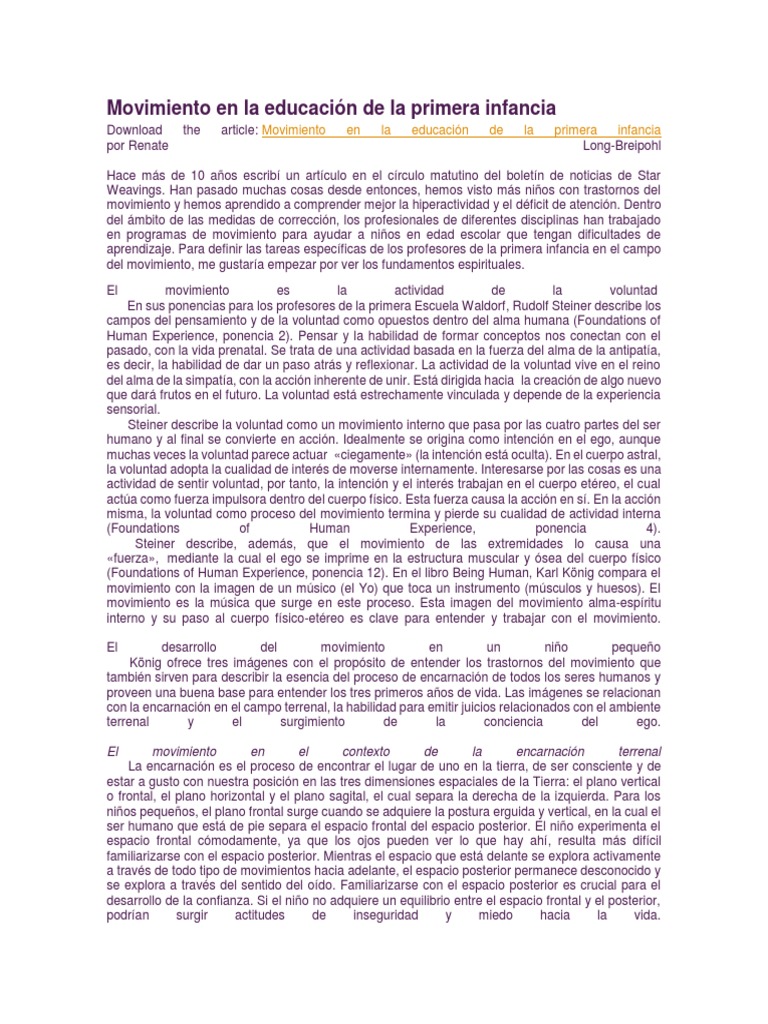 Movimiento en La Educación de La Primera Infancia | PDF | Waldorf ...