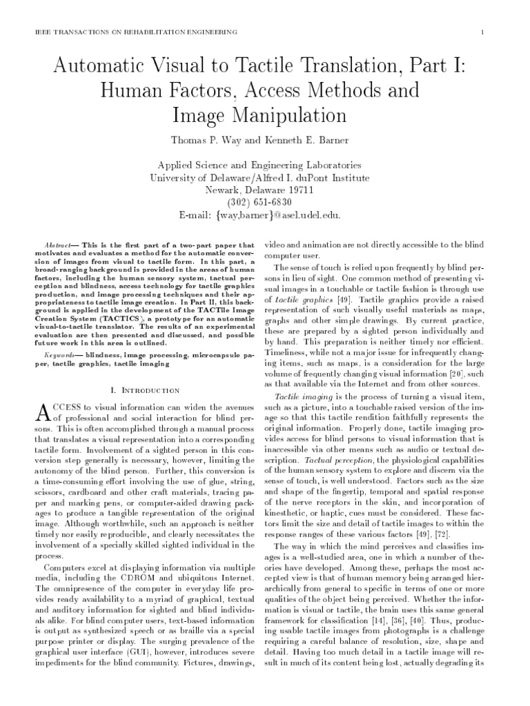 Automatic Visual To Tactile Translation Part I Human Factors Access