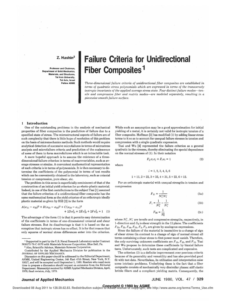 Failure Criteria For Unidirectional Fiber Composites Z. Hashin PDF