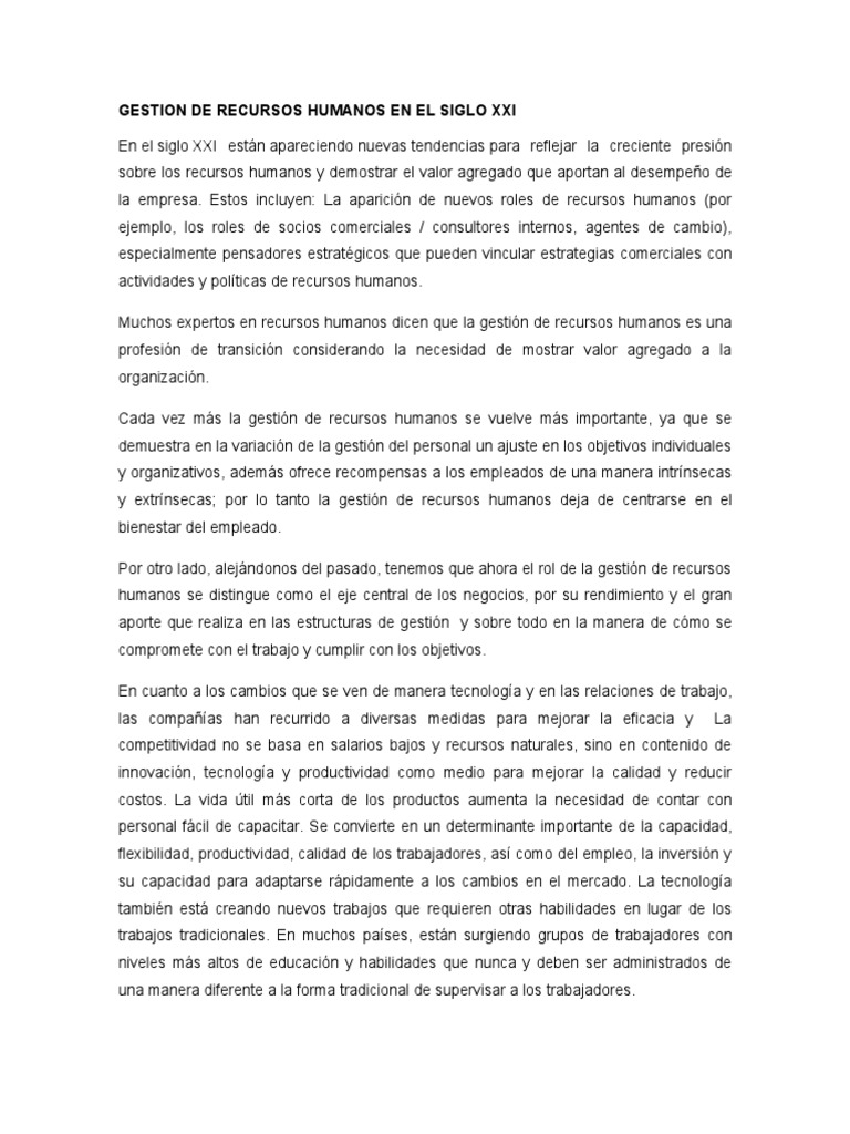 Gestión de RRHH en el Siglo XXI | PDF | Gestión de recursos humanos ...