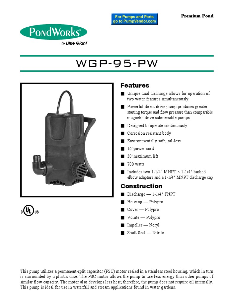 Little Giant WGP95 PDF Pump Electric Motor