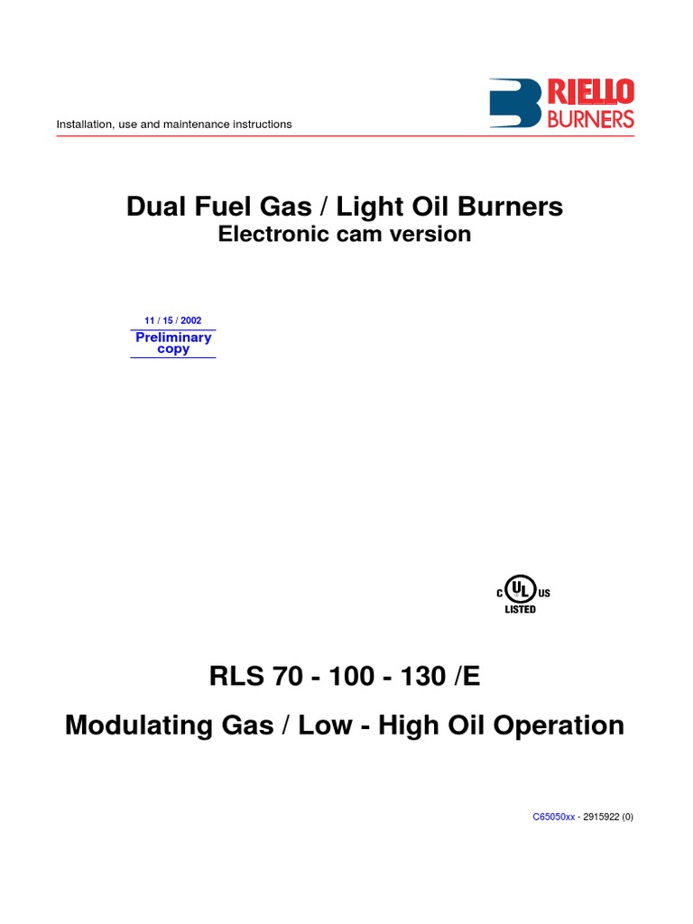 RLS 70-130 Burner Installation Manual | PDF | Pump | Valve