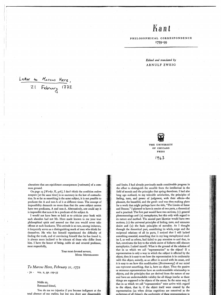 Kant Letter To Marcus Herz 1772 PDF