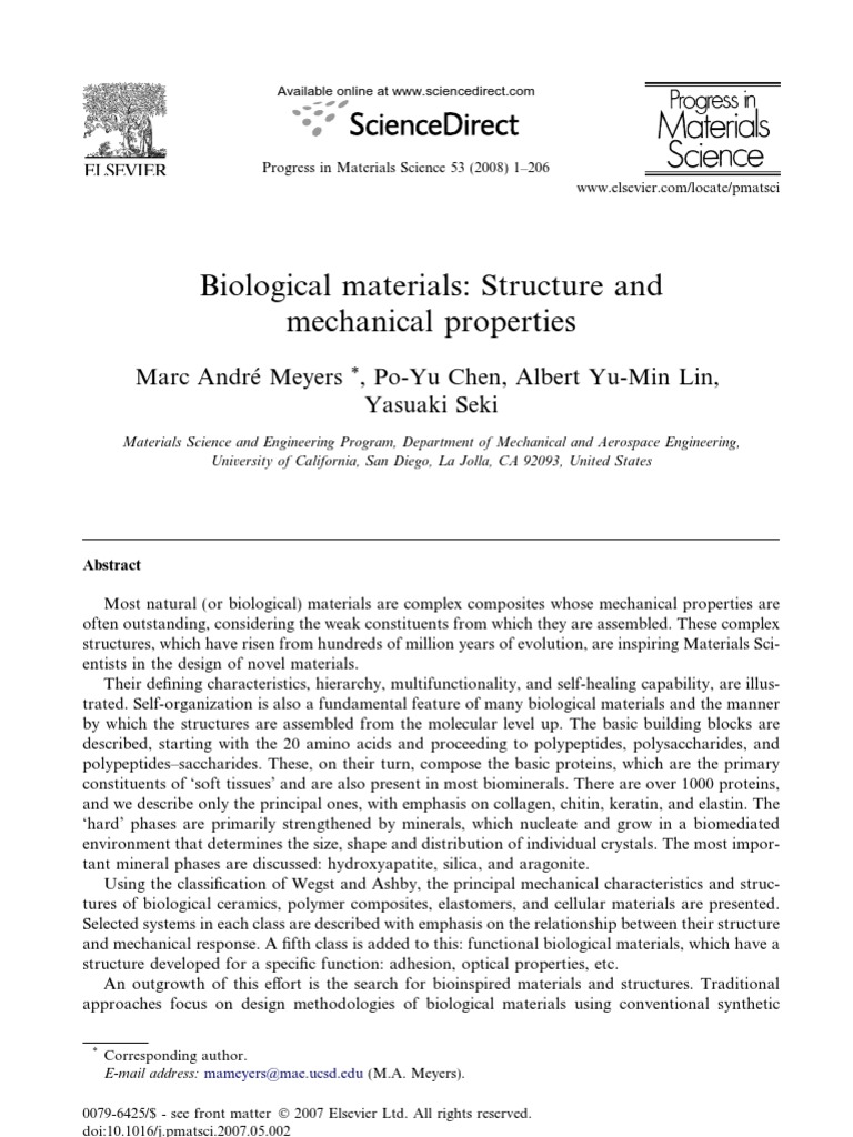 Progress in Materials Science 2008 Meyers PDF Biomaterial Alpha Helix
