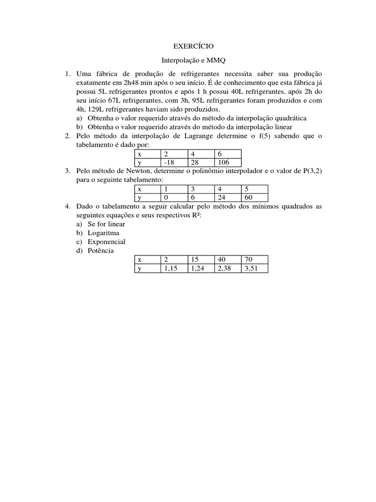 EXERCÍCIO - Interpolação e MMQ | PDF