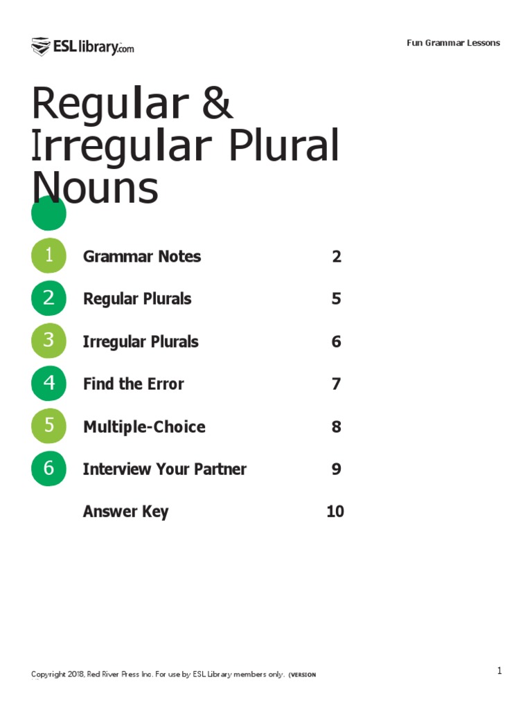 116 - Regular and Irregular Plural Nouns - US | PDF | Plural | English ...
