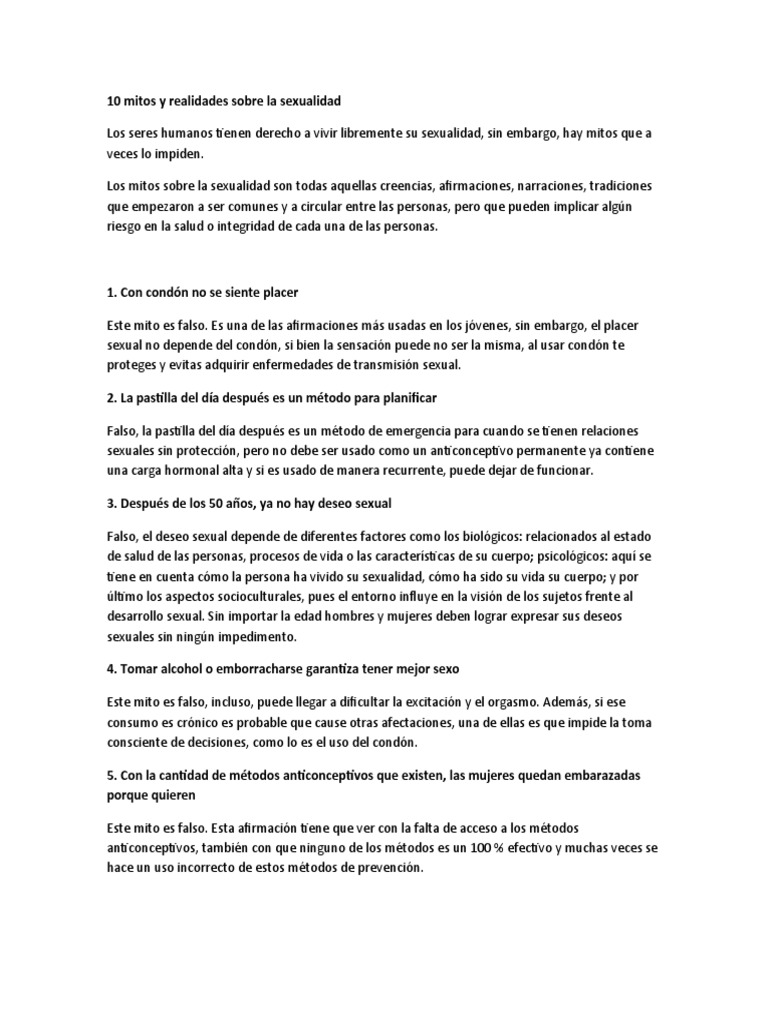 10 Mitos y Realidades Sobre La Sexualidad | PDF