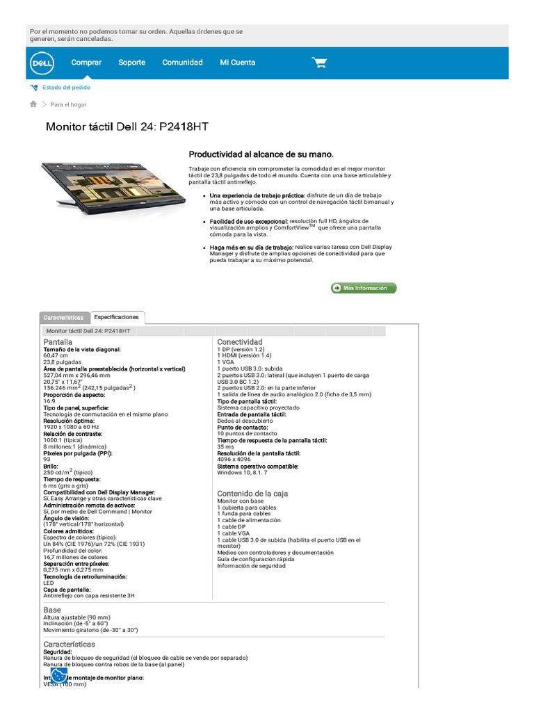 Monitor Dell P2418HT - Dell Perú | PDF | Monitor de computadora | USB