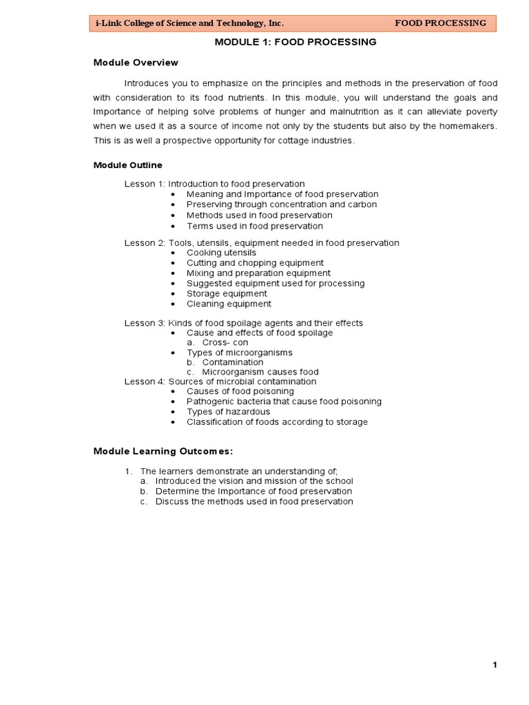 Final Food Processing Module (AutoRecovered) PDF Food Preservation