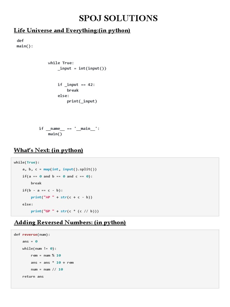 Spoj Solutions Download Free PDF Computing Computer Science