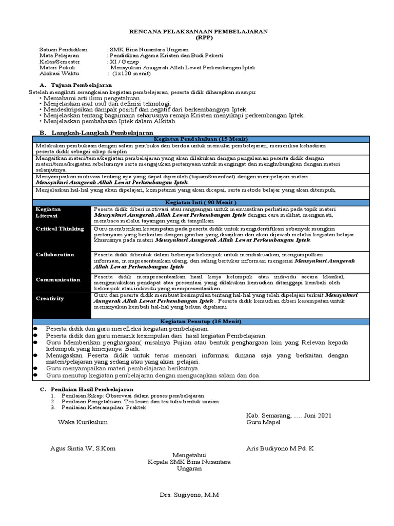 13 RPP 1 Lembar PAK Kelas 11 Sem.2 | PDF