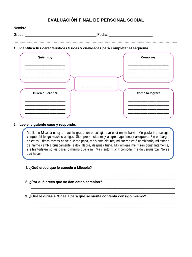 Evaluacion Final de Personal Social - 6to Grado | PDF