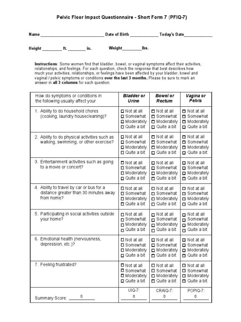 Pelvic Floor Impact Questionnaire Short Form 7 (PFIQ7) PDF