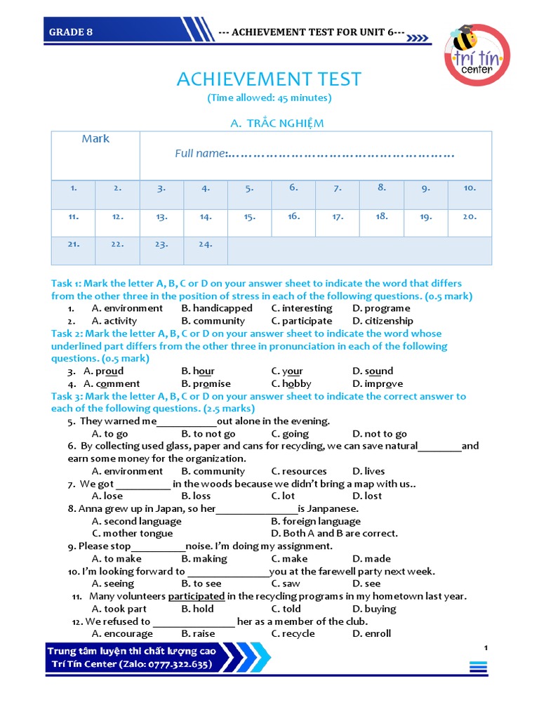 Grade 8 Unit 6 Achievement Test | PDF | Social Science