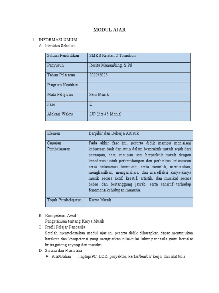 Modul Ajar Seni Musik Pdf Seni Disiplin Bahasa Sains Matematika