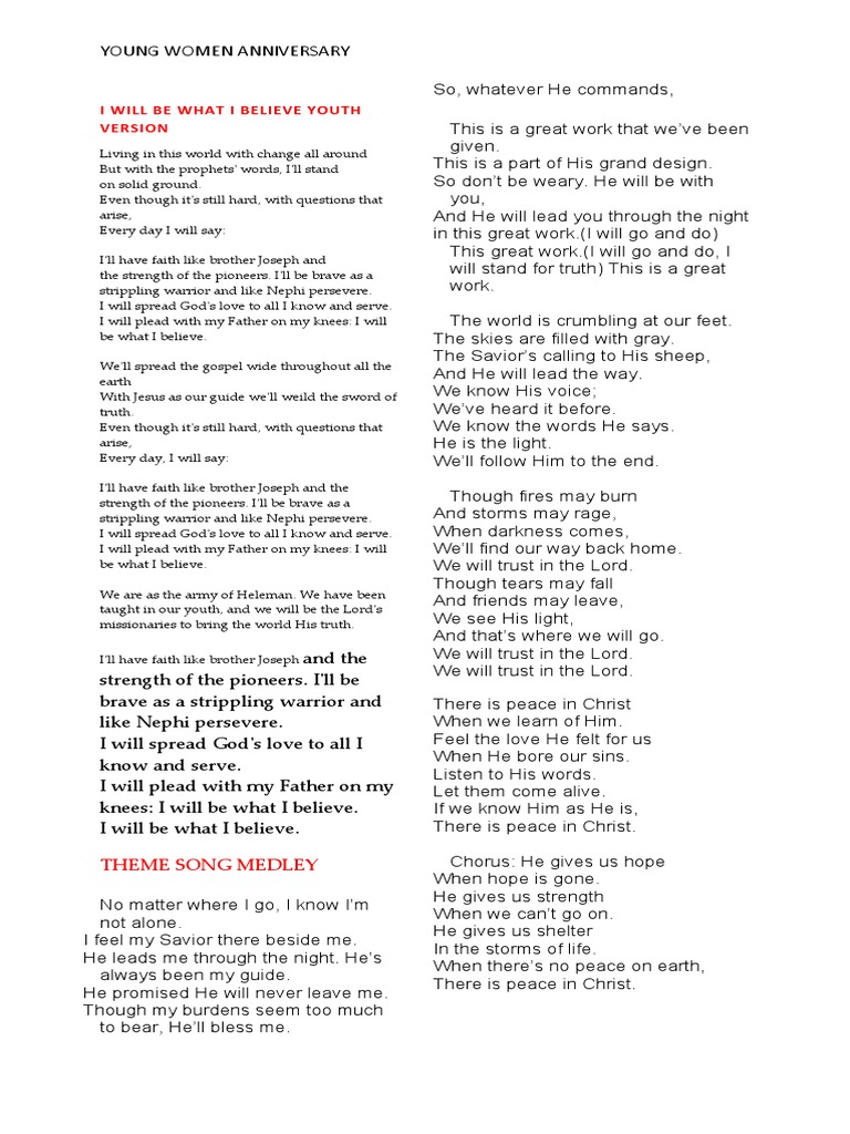 Young Women Song Lyrics | PDF | Jesus | Faith