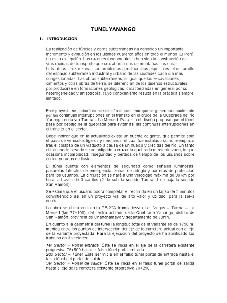 Tunel Yanango | PDF | Descarga (hidrología) | Túnel