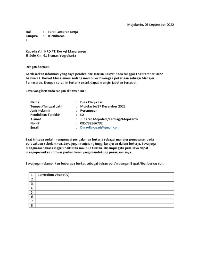 Surat Lamaran Kerja | PDF