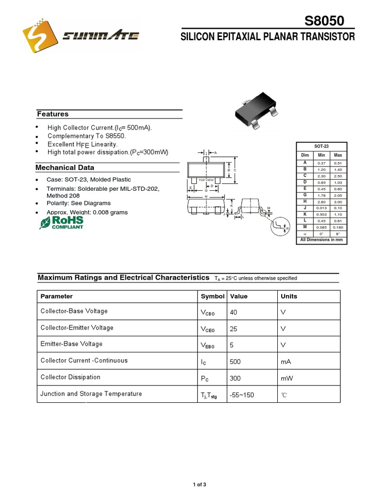 TR SMD J3yS8050 PDF Bipolar Junction Transistor Electrical