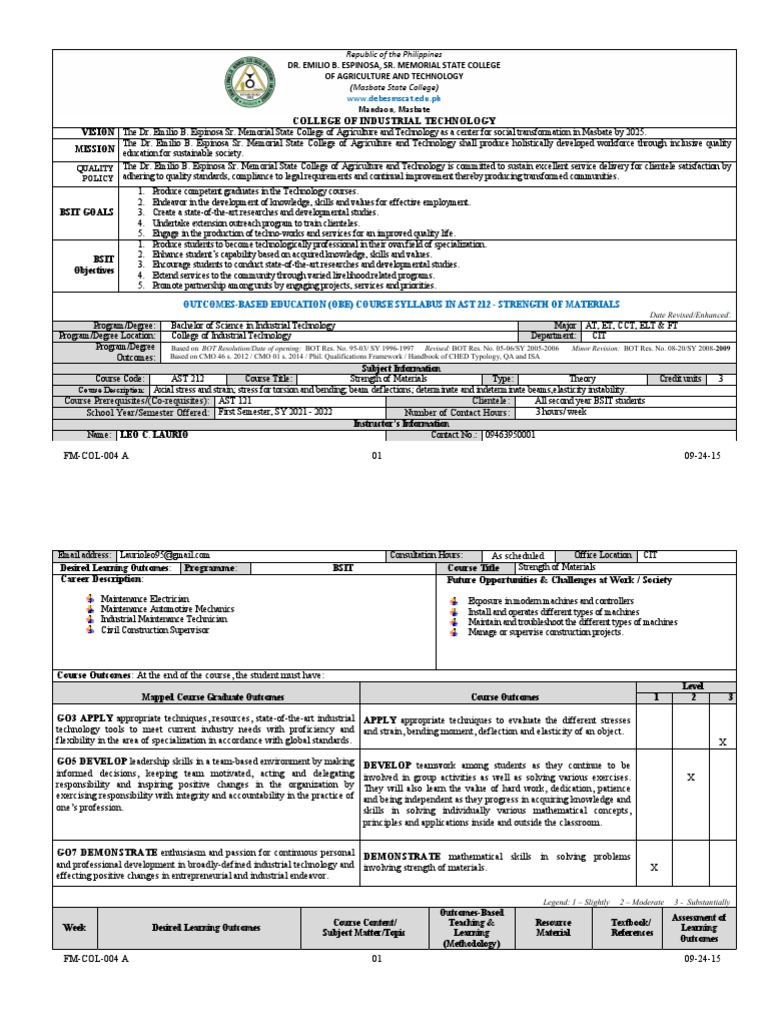 Strength of Materials Syllabus 1st Sem.2021 | PDF | Beam (Structure ...
