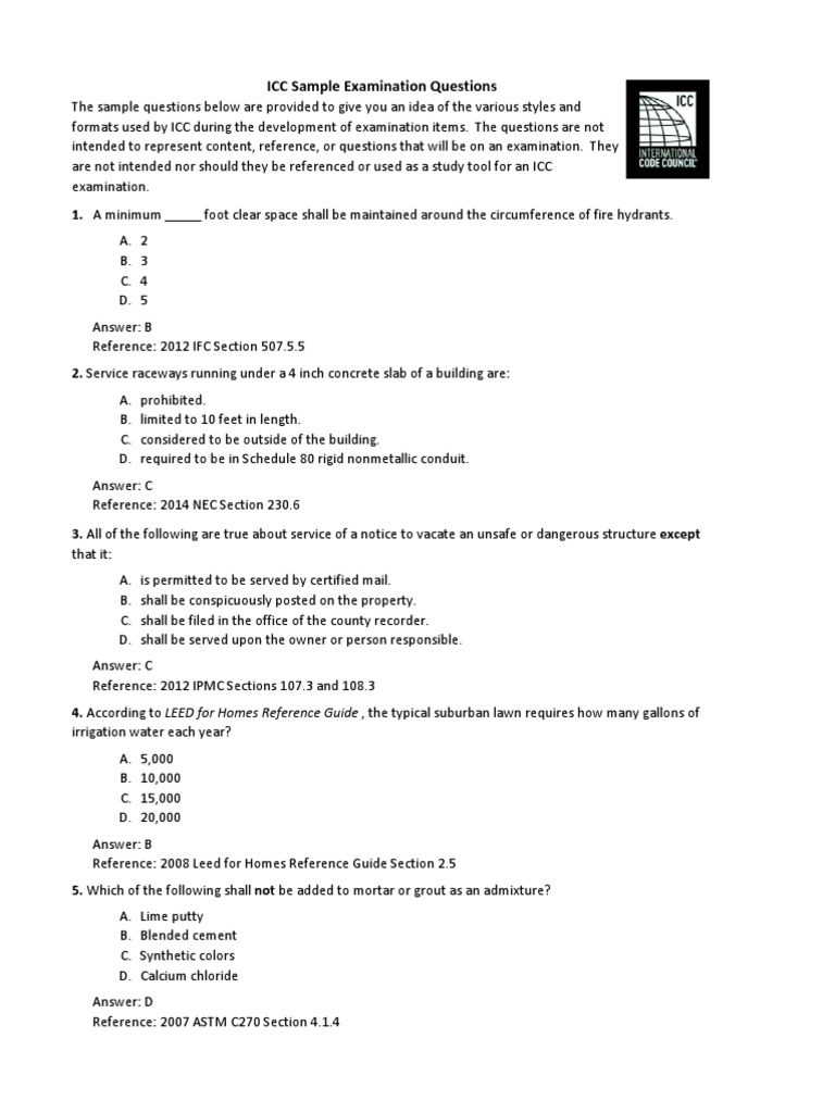 ICC B1 Exam Sample Questions | PDF | Concrete | Building Technology