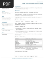 Essay Cohesion Coherence and Unity Worksheet