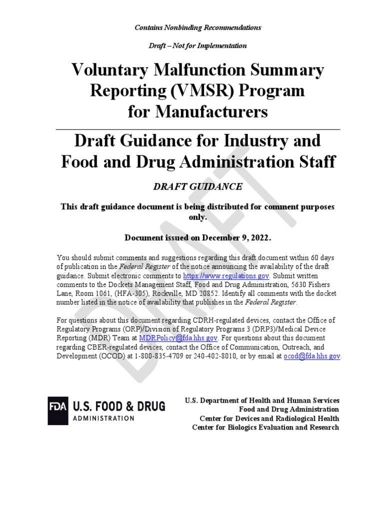 Guidance on the Voluntary Malfunction Summary Reporting Program