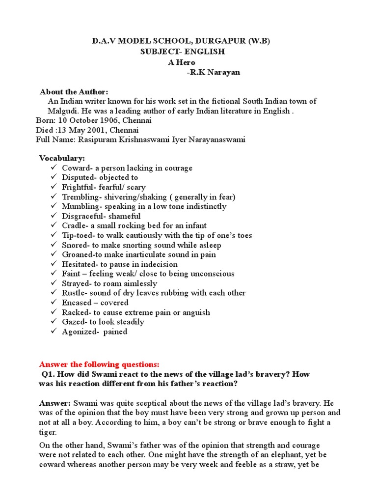 Vii English A Hero Pdf