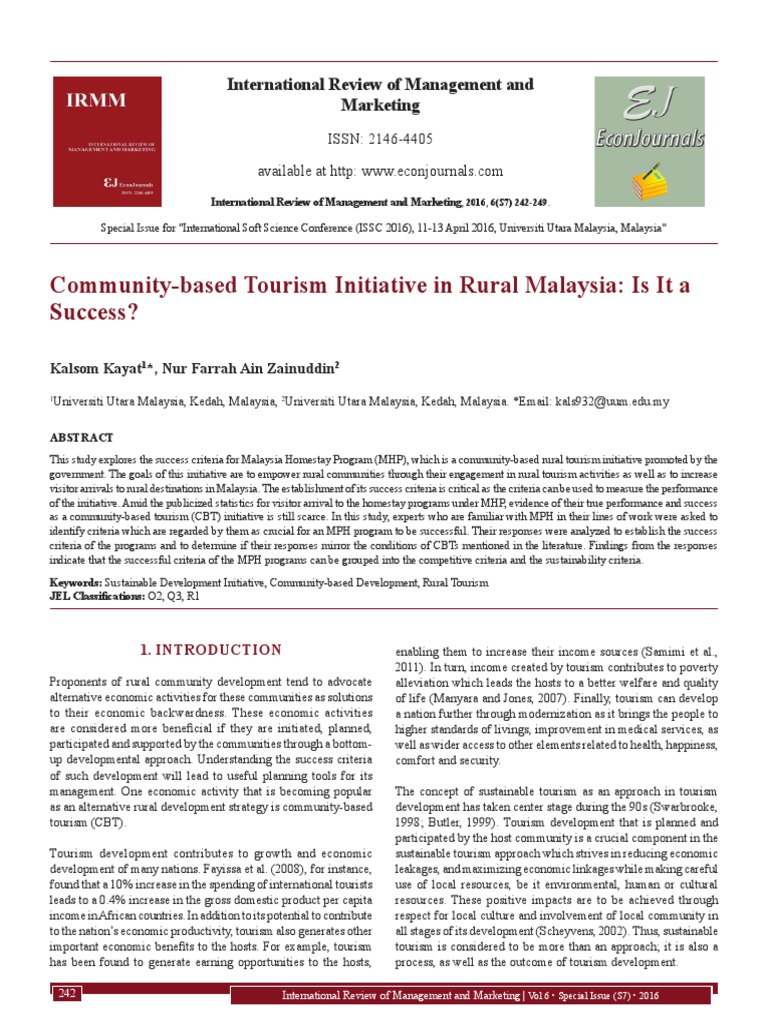 CBT in Rural Malaysia Is It A Success | PDF | Sustainability | Tourism