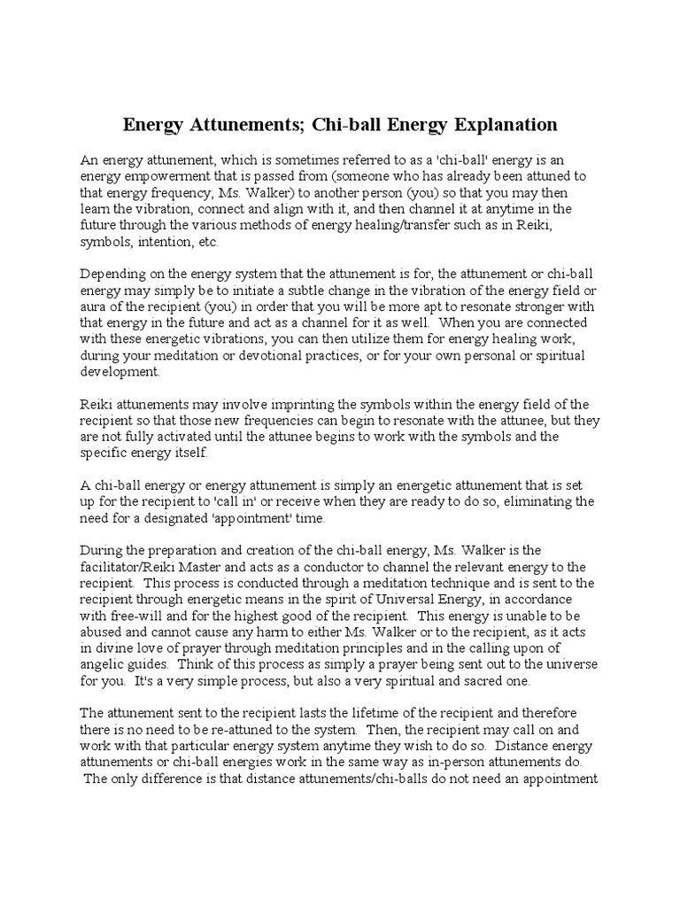 Energy Attunements ChiBall Energy Explanation PDF Spirituality