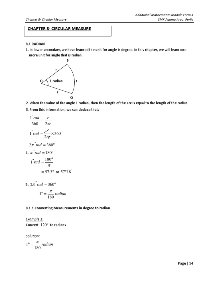 Chapter 8 - Circular Measure | PDF | Angle | Area